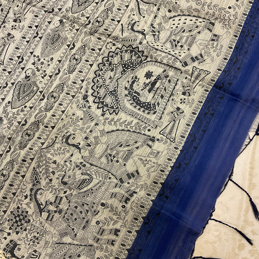 KALAMAKARI TUSSAR SAREE WITH KATHA BORDER