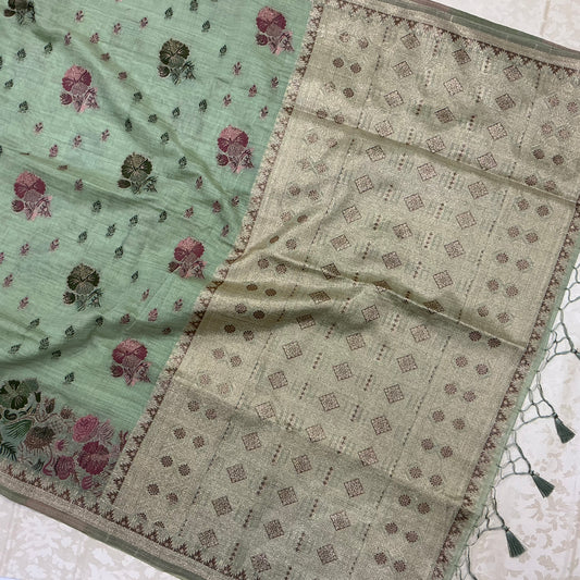 Art Moga Cotton Saree in soft pastel mint green shade