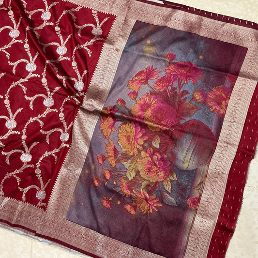 Art Dupion Silk Saree in deep wine maroon base