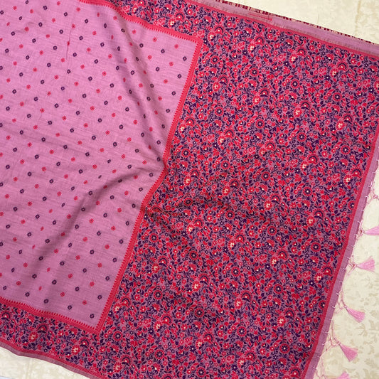 Art Moga Cotton Saree in rosy pink and magenta shade