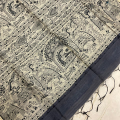 KALAMAKARI TUSSAR SAREE WITH  KATHA BORDER