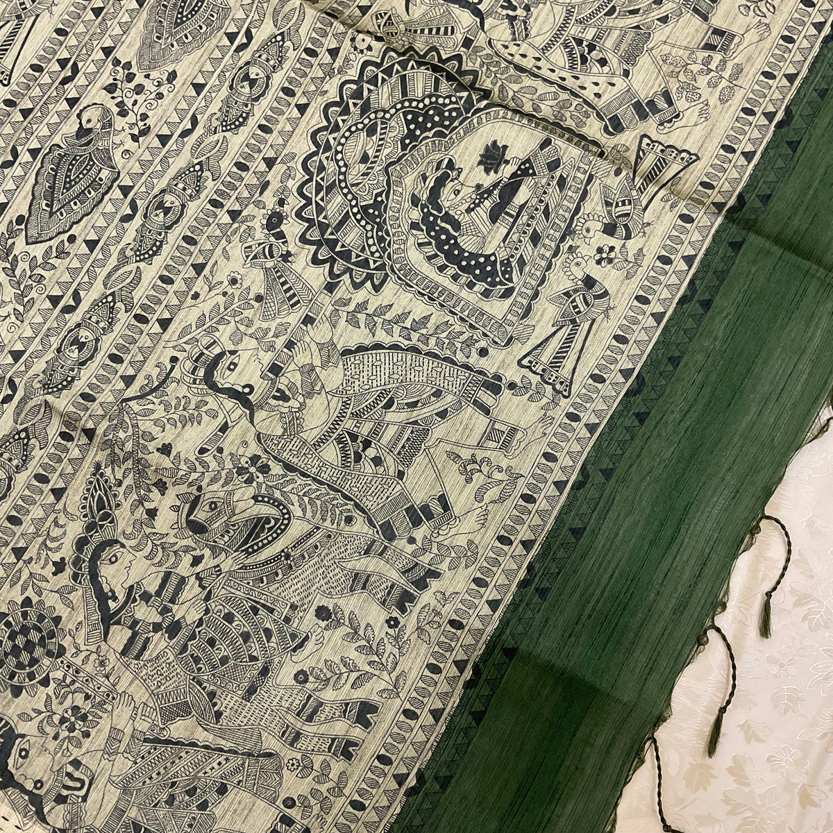 KALAMAKARI TUSSAR SAREE WITH  KATHA BORDER