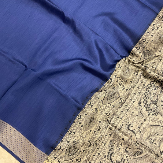 KALAMAKARI TUSSAR SAREE WITH  KATHA BORDER