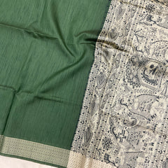 KALAMAKARI TUSSAR SAREE WITH  KATHA BORDER