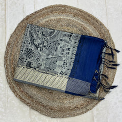 KALAMAKARI TUSSAR SAREE WITH  KATHA BORDER