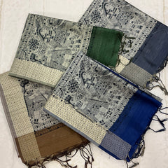 KALAMAKARI TUSSAR SAREE WITH  KATHA BORDER
