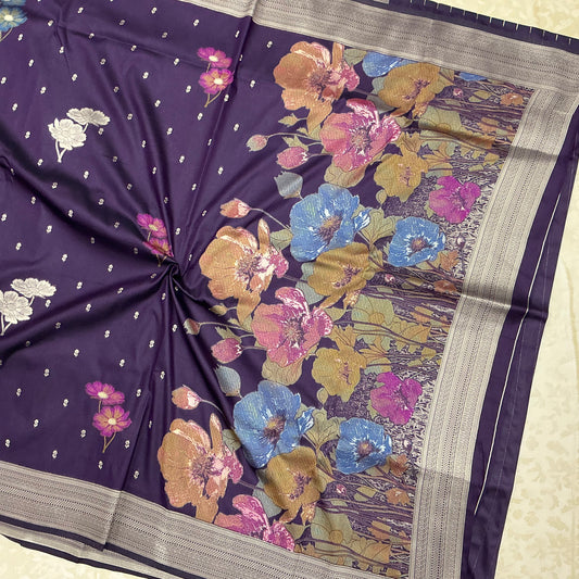 Art Dupion Silk Saree in deep plum-purple base