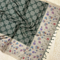 Handloom Semi Tusser Silk Saree forest green base