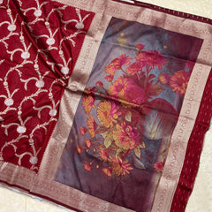 Art Dupion Silk Saree in deep wine maroon base