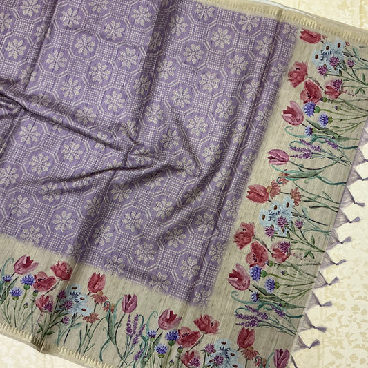 Handloom Semi Tusser Silk Saree dusty lilac base