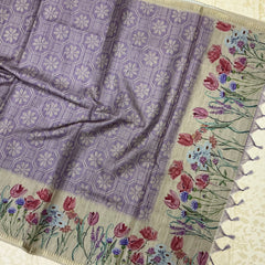 Handloom Semi Tusser Silk Saree dusty lilac base