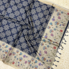 Handloom Semi Tusser Silk Saree navy blue base