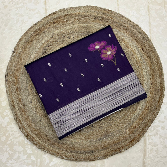 Art Dupion Silk Saree in deep plum-purple base