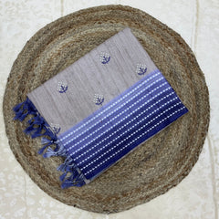 Semi Handloom Tusser silk saree with embroidery soft beige and deep violet base