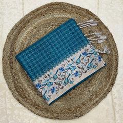 Handloom Tusser Silk Saree in Sea Blue with Bird Motif Pallu