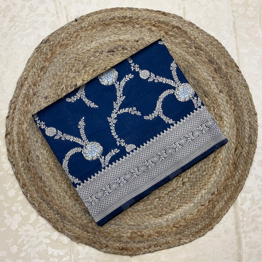 Art Dupion Silk Saree in deep midnight navy blue base