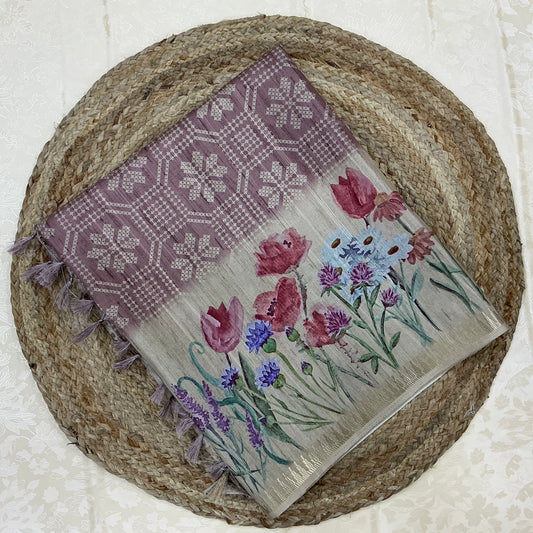 Handloom Semi Tusser Silk Saree dusty mauve base