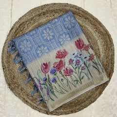 Handloom Semi Tusser Silk Saree powder blue base