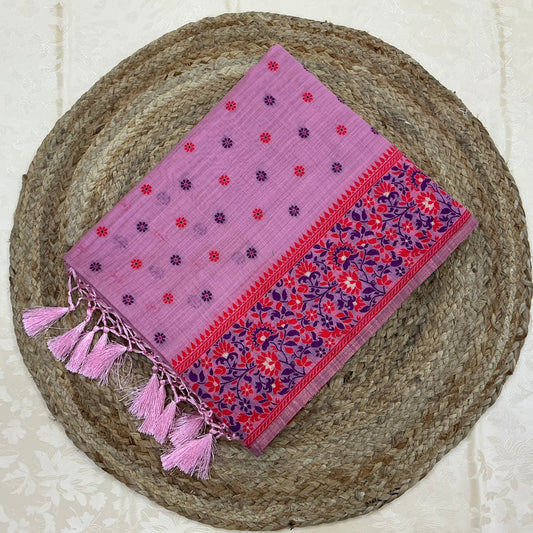 Art Moga Cotton Saree in rosy pink and magenta shade