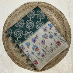 Handloom Semi Tusser Silk Saree forest green base