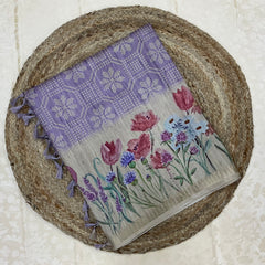 Handloom Semi Tusser Silk Saree dusty lilac base