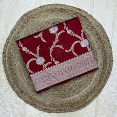 Art Dupion Silk Saree in deep wine maroon base