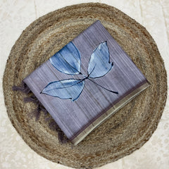 Handloom Tusser Silk Saree in soft grey base with vertical textured lines