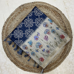 Handloom Semi Tusser Silk Saree navy blue base