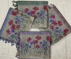 Handloom Semi Tusser Silk Saree dusty lilac base