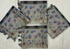 Handloom Semi Tusser Silk Saree navy blue base