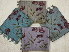 Handloom Tusser Silk Saree in soft pastel sage green base