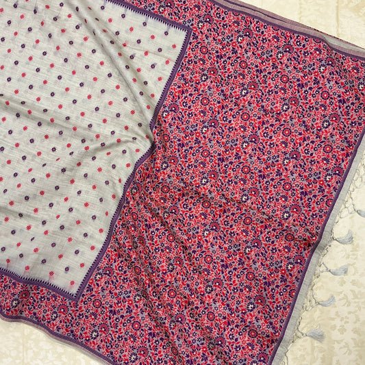 Art Moga Cotton Saree in ivory and vibrant pink shade