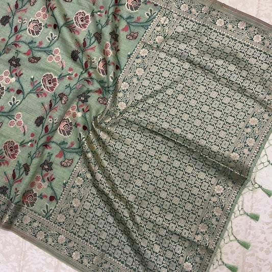 Art Moga Cotton Saree in sage green shade