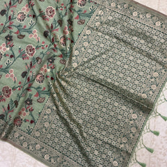 Art Moga Cotton Saree in sage green shade