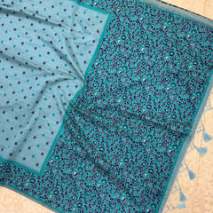 Art Moga Cotton Saree in aqua blue and teal shade