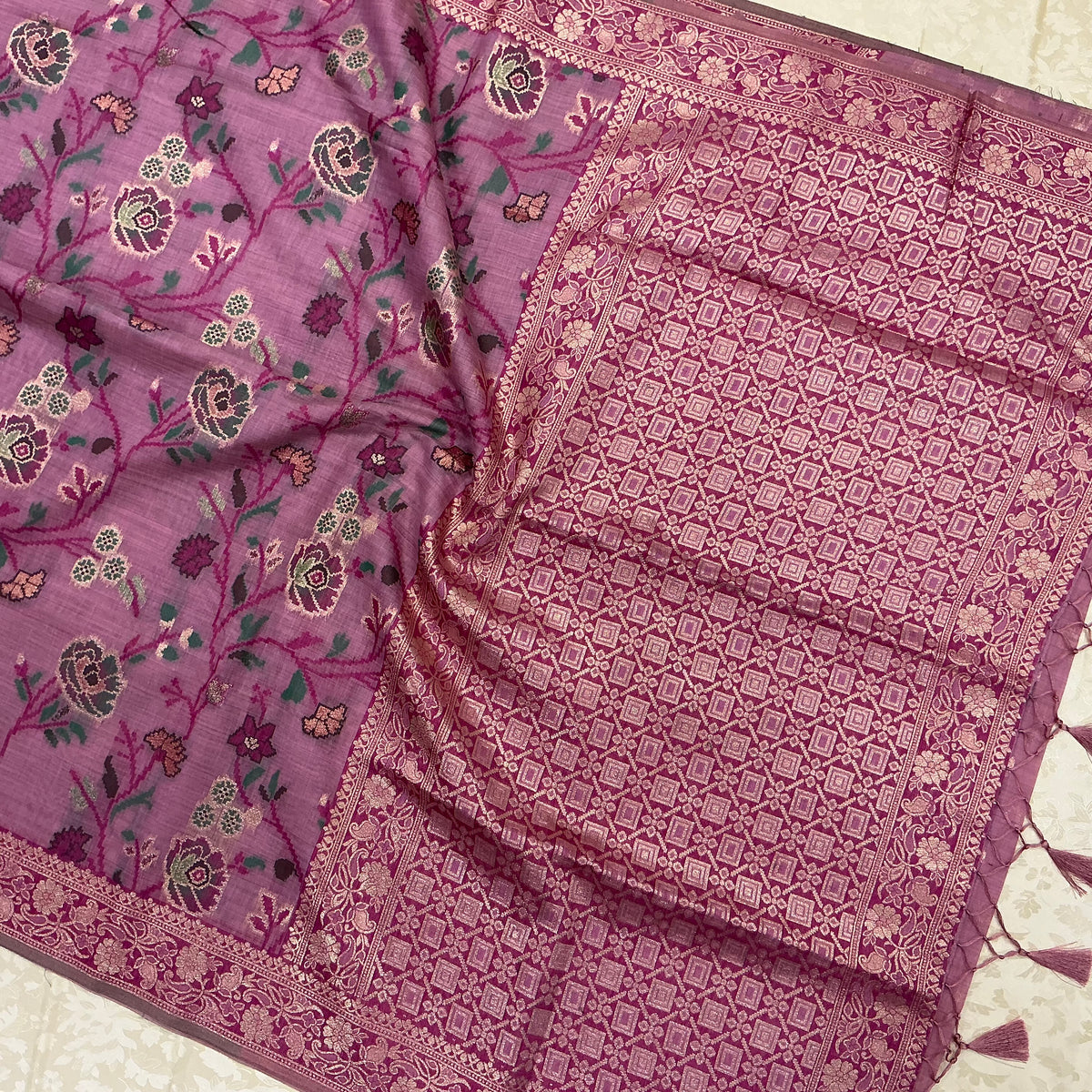 Art Moga Cotton Saree in mauve rose pink shade