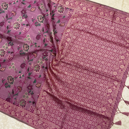 Art Moga Cotton Saree in mauve rose pink shade