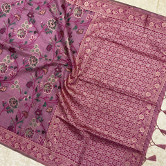 Art Moga Cotton Saree in mauve rose pink shade