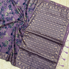Art Moga Cotton Saree in luxurious lavender orchid shade
