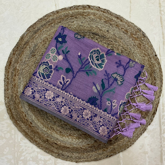 Art Moga Cotton Saree in luxurious lavender orchid shade