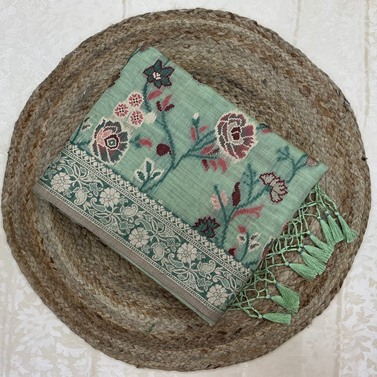 Art Moga Cotton Saree in sage green shade