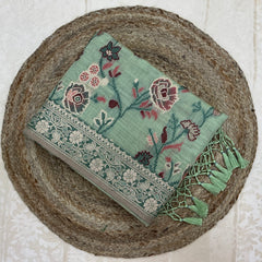 Art Moga Cotton Saree in sage green shade